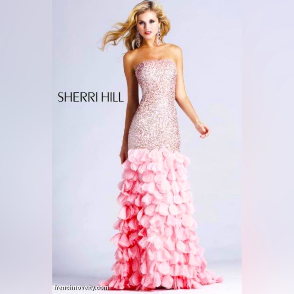 Vintage Sherri Hill Pink Sequin Silk Gown - Prom Homecoming Feather Train 4 Y2K